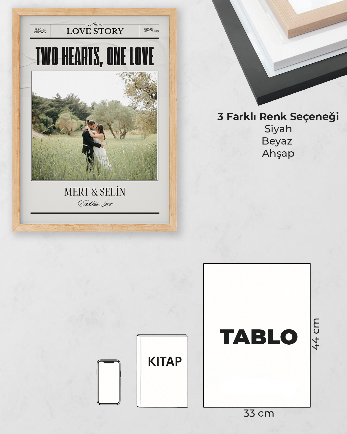 Kişiye Özel Two Hearts Tasarım Tablo